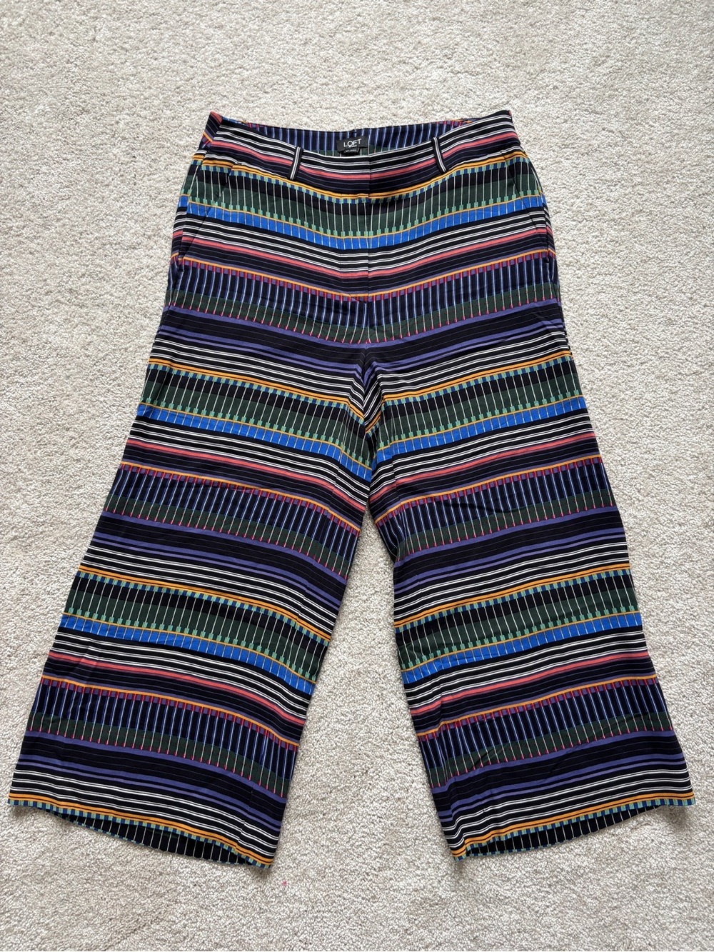 LOFT Striped Wide-Leg Cropped Pants - Multicolor Stripes